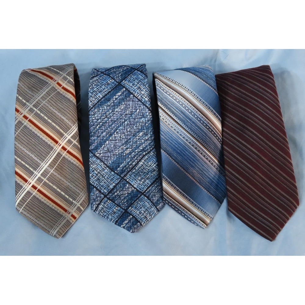 VTG LOT OF 4, DON LOPER Men's Skinny Neck Tie STRIPES & PLAID Polyester 3" WIDE